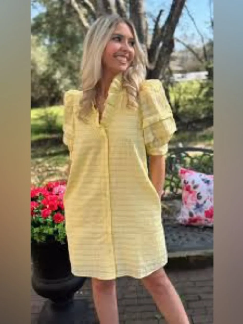Entro Yellow Puff-Sleeve Women’s Shift Dress - Picture 1 of 4